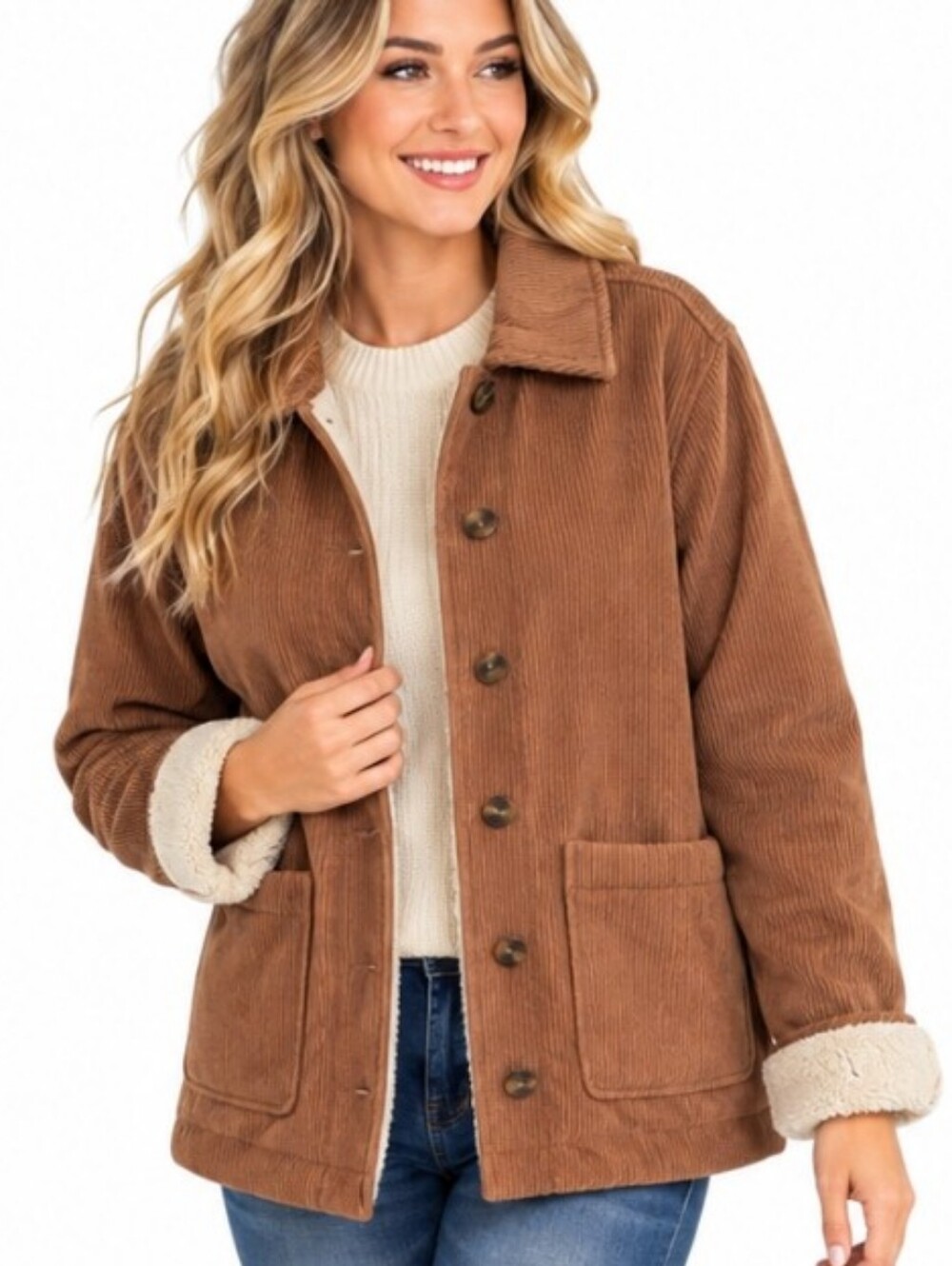 Boston Traders XS Brown Corduroy Sherpa Lined Jacket Button Front New